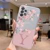 Initial Letter Case For Samsung A32 A22 A12 A13 A33 Capa Fashion Phone Cover Pink Flowers Alphabet Transparent Clear Back Funda