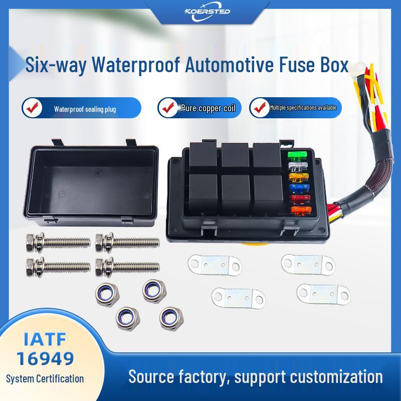 6-Way Waterproof Car Fuse Box with Wiring and Blade Fuses 24V Relay 4 Pins + Fuse with Wire