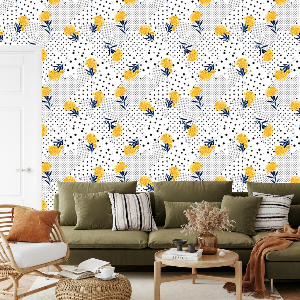 Flowers and dots wallpaper for living room and bedroom 50x1000
