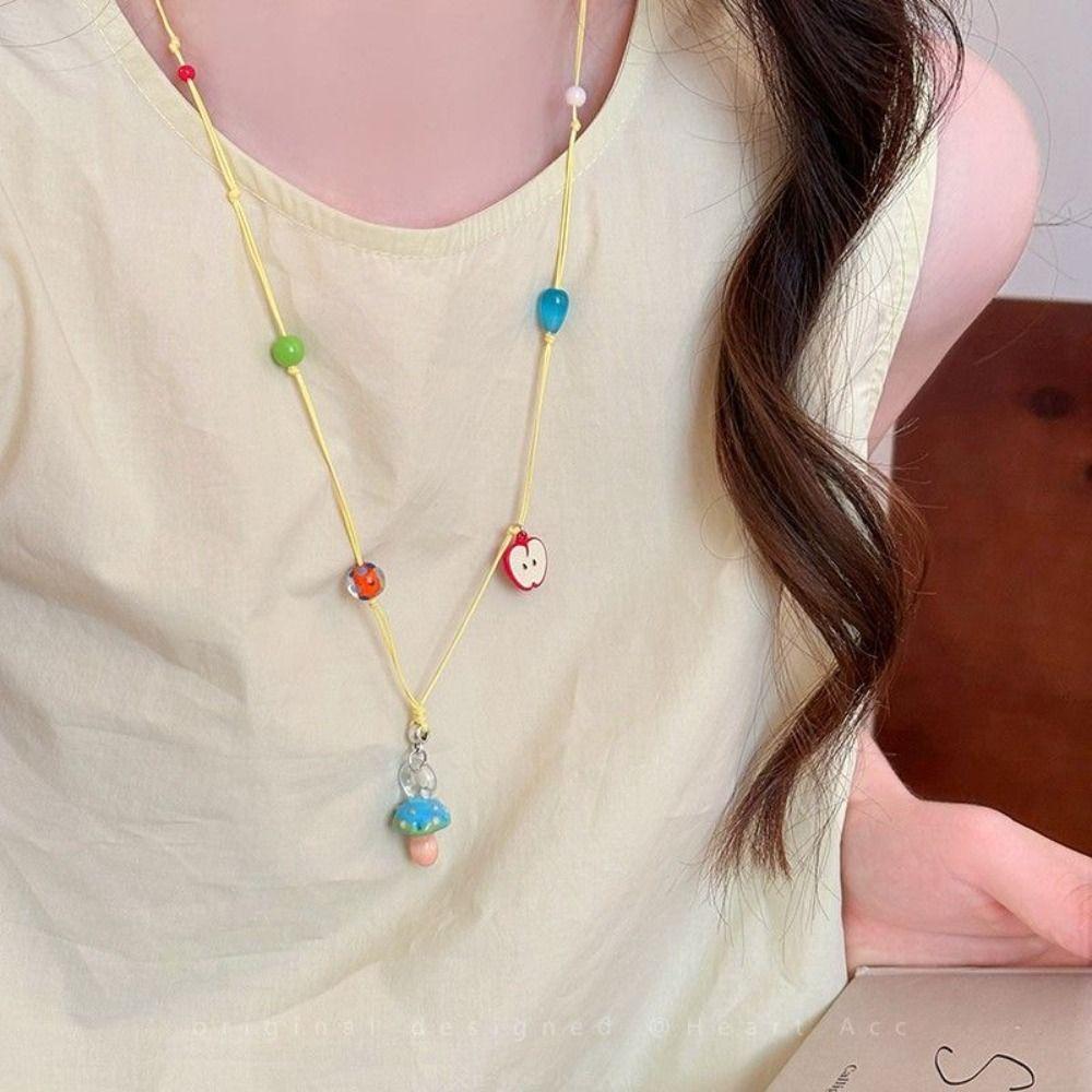 Glass Beads Mushroom Beads Choker Cartoon Design Y2K Aesthetic Accessories  Summer Season