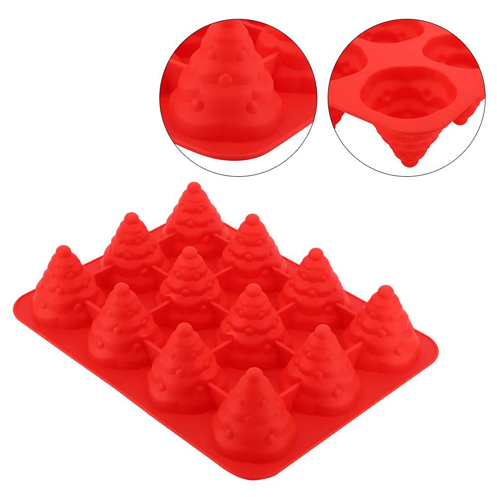 12 Hole   Christmas Tree Silicone Mold Cake Mould for Mousse Chocolate Muffin Baking Tool