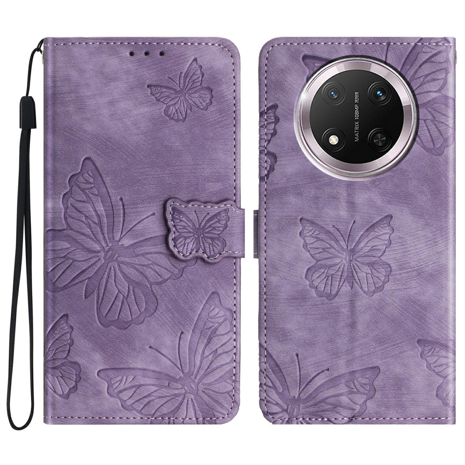 

Phone Case For Honor X9c 5G/Magic7 Lite 5G/X60 Pro 5G Butterfly Design Flip Wallet Leather Cover Skin-Touch Purple