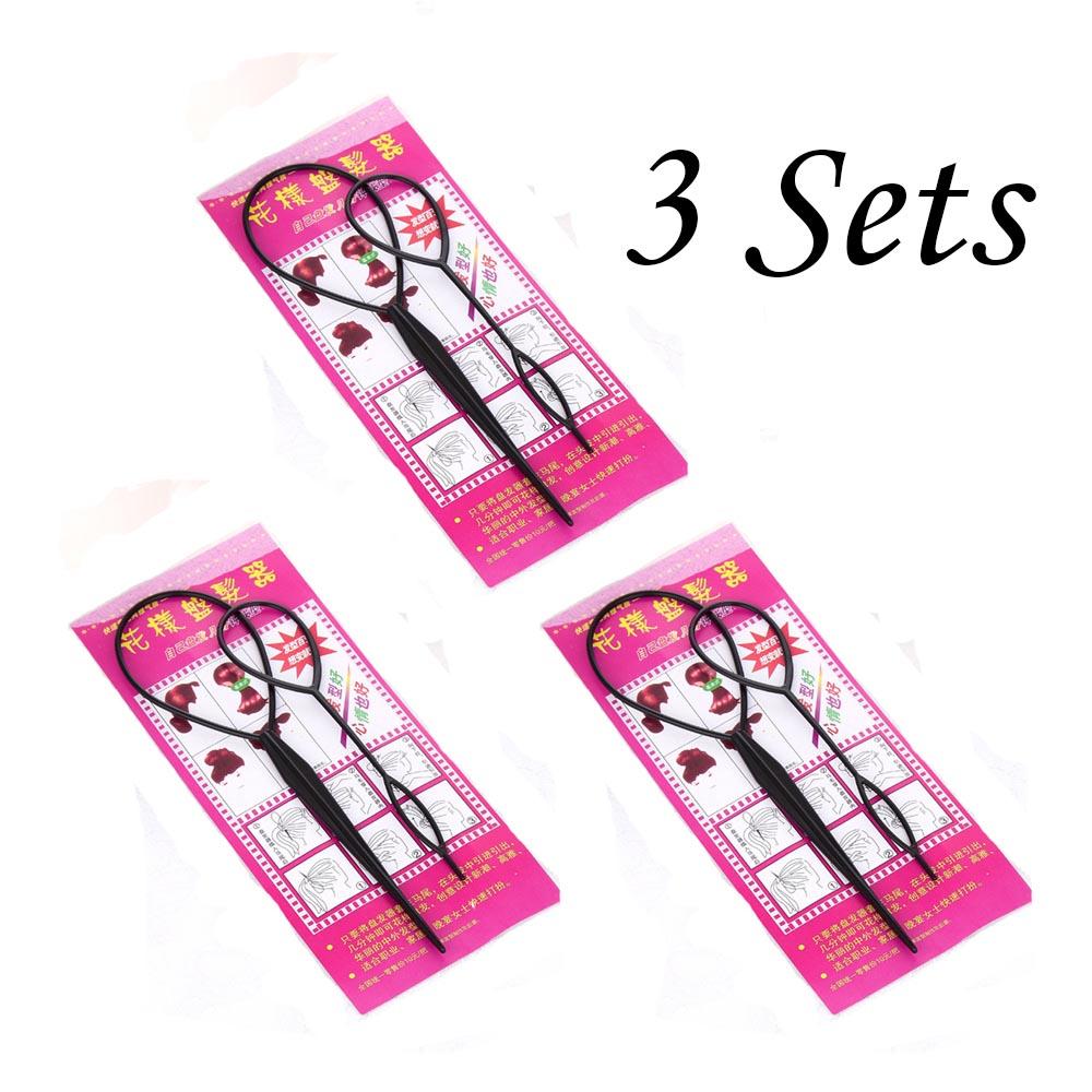 1set(2pcs) Ponytail Plastic Loop Styling Tools Simple Magic Hair Twist Styling Clip Braider Tools Black Bun Hairstyle Maker