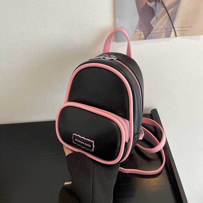 Fashion niche bag women's new contrasting color small backpack portable retro lightweight college style backpack