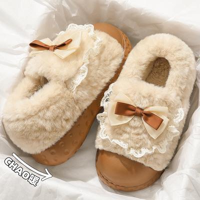 Schleife Baumwollpantoffeln Winter Neu Innenhaus Dicksohlig Warm Plüsch Baumwollschuhe Außen tragen