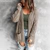 Women's Solid Color Pocket Mid Length Knit Cardigan Jacket Sweater