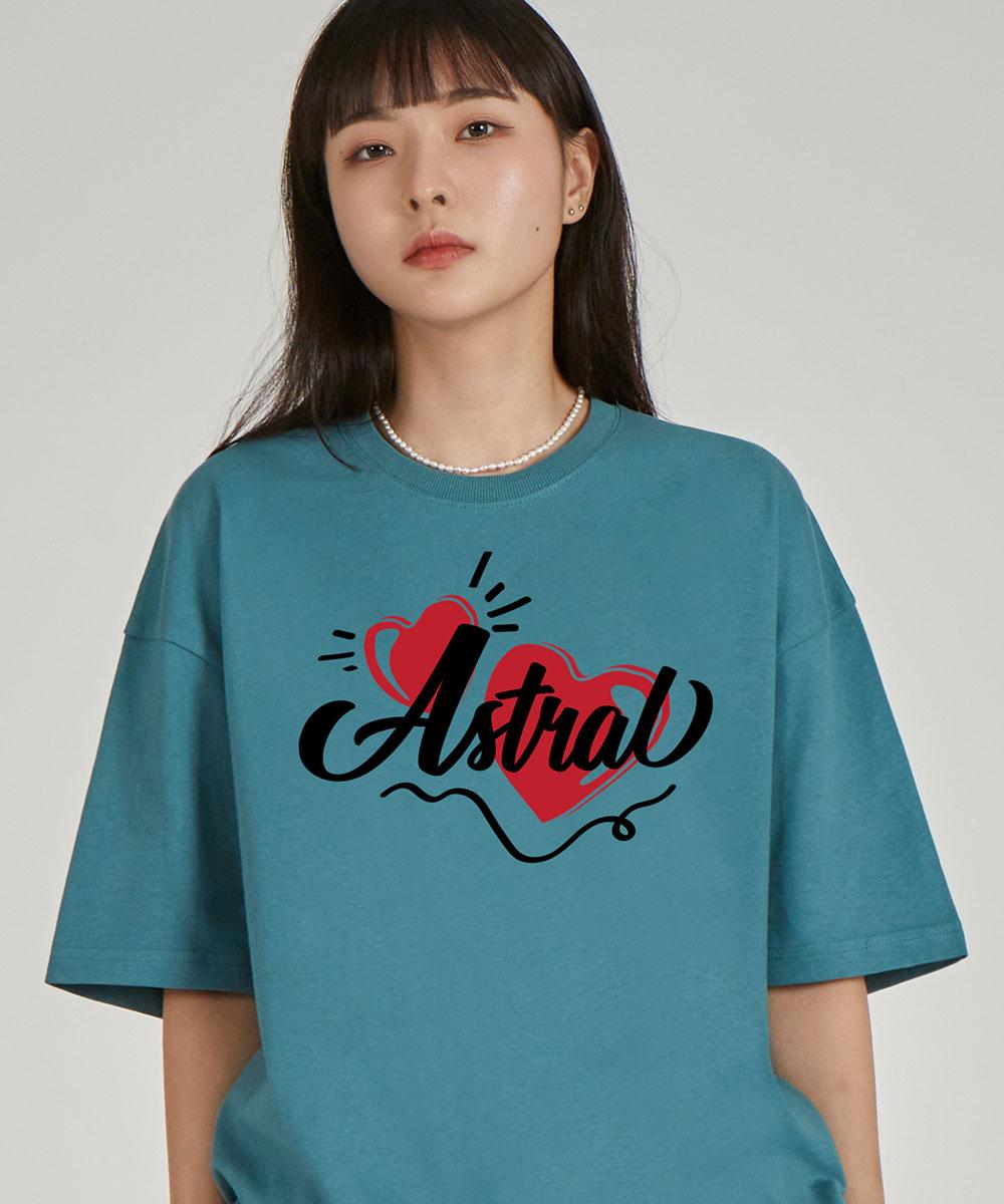 Astral Projection Double Heart Round Neck 15-Count Cotton Short Sleeve T-Shirt_Blue Green L