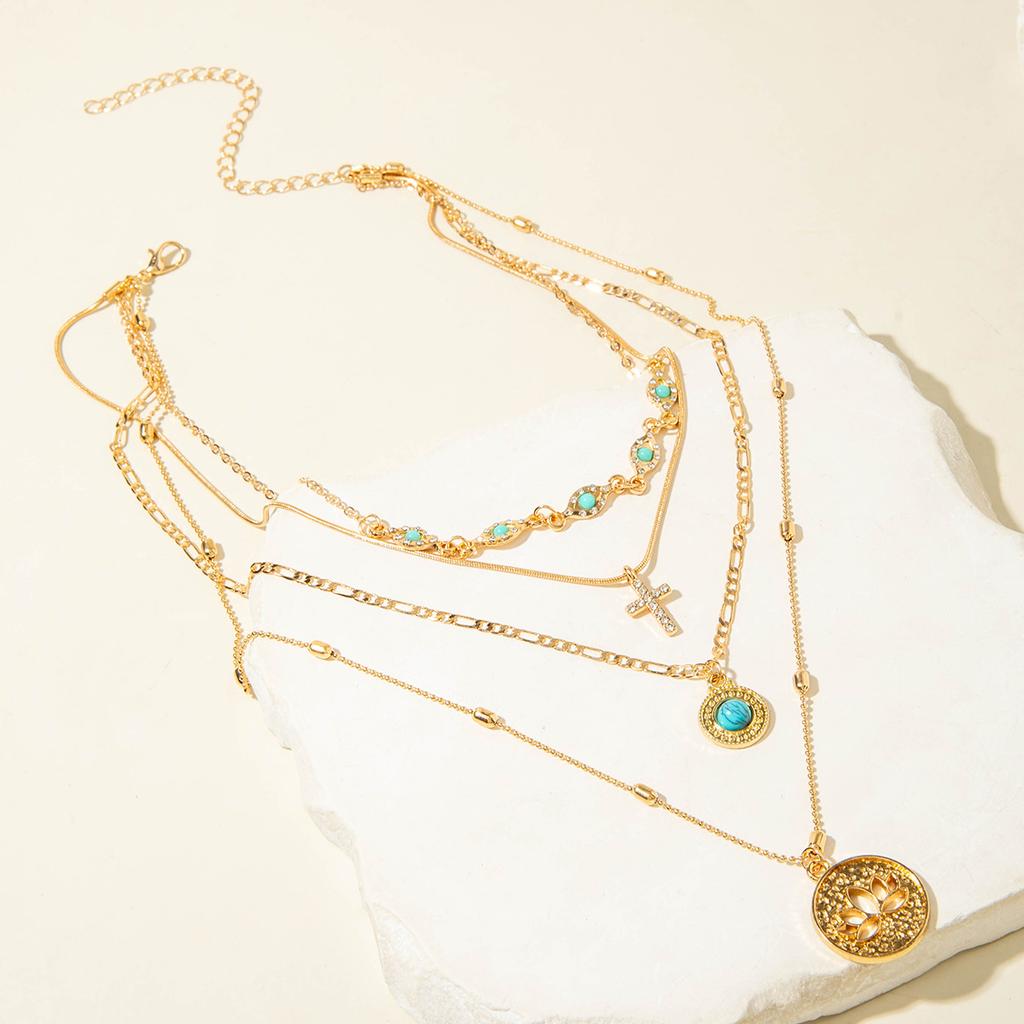 Bohemian Retro Flower Cross Necklace Feminine Simple Multi-layered Collarbone Exaggerated Necklace