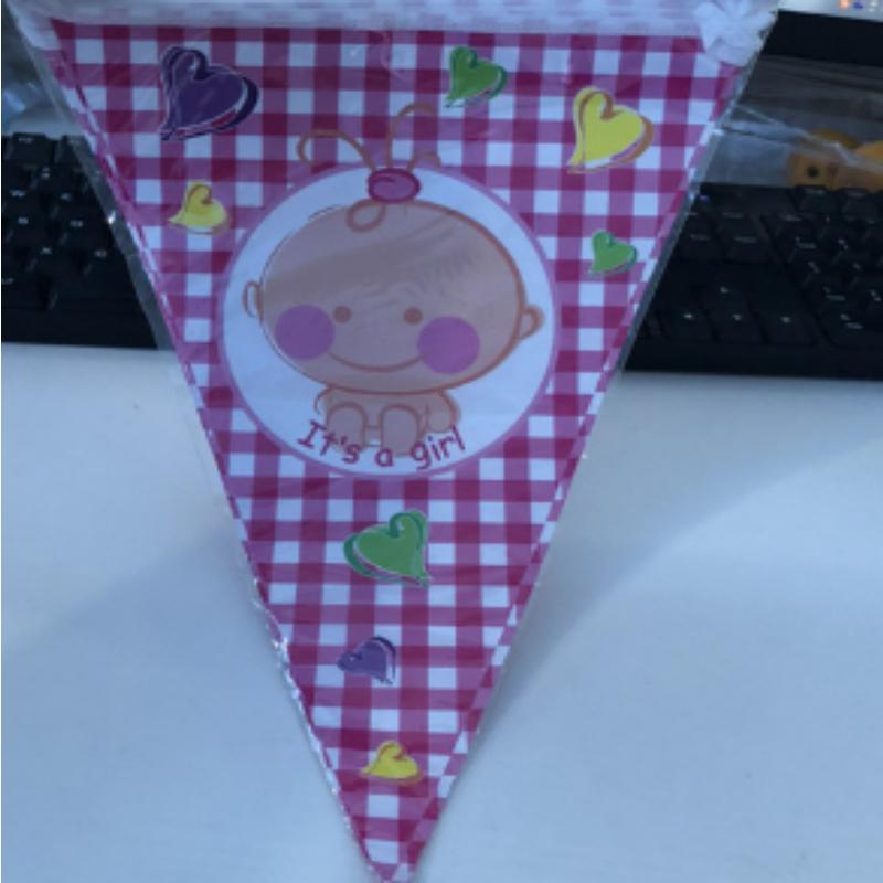 2.2M Happy Birthday Banners Pulling Flag Welcome Baby Crown Balloons Hanging Flags Boy Girl Birthday Party Decors 10Pcs/Set Pink