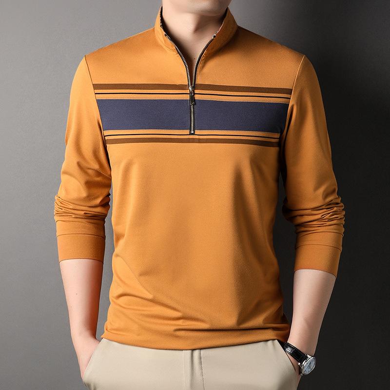 

Осенняя футболка с воротником-стойкой и полумолнией с длинными рукавами, мужская рубашка-поло, повседневная деловая толстовка для мужчин среднего возраста, топ XXXL