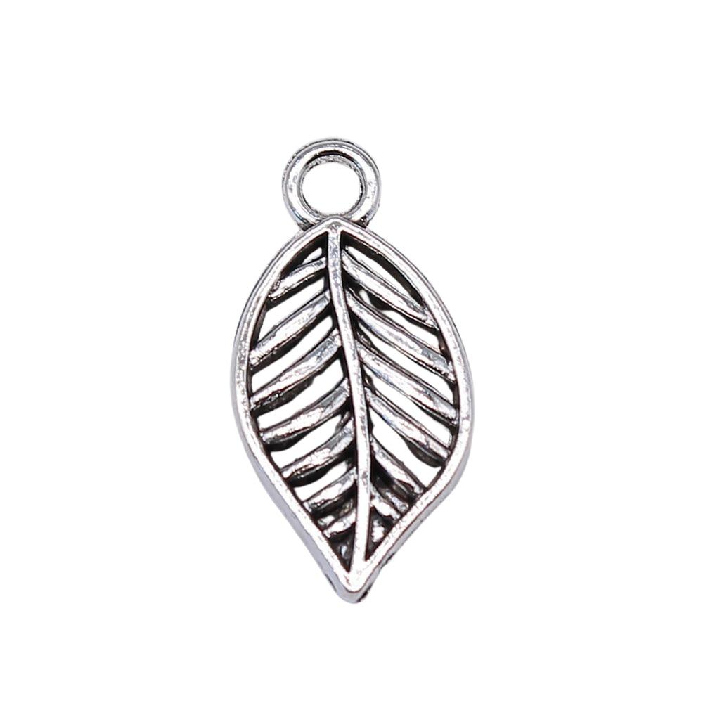 

10шт Листья Амулеты Амулеты Античное серебро Цвет Цинковый сплав 20X10mm