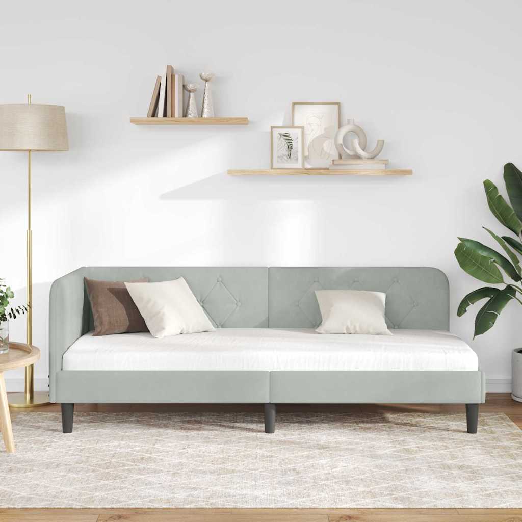 Corner Bed Frame Light Grey 80 X 200 Cm Velvet
