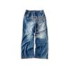 Men's Retro Letter Print Washed Denim Loose Straight-Leg Pants