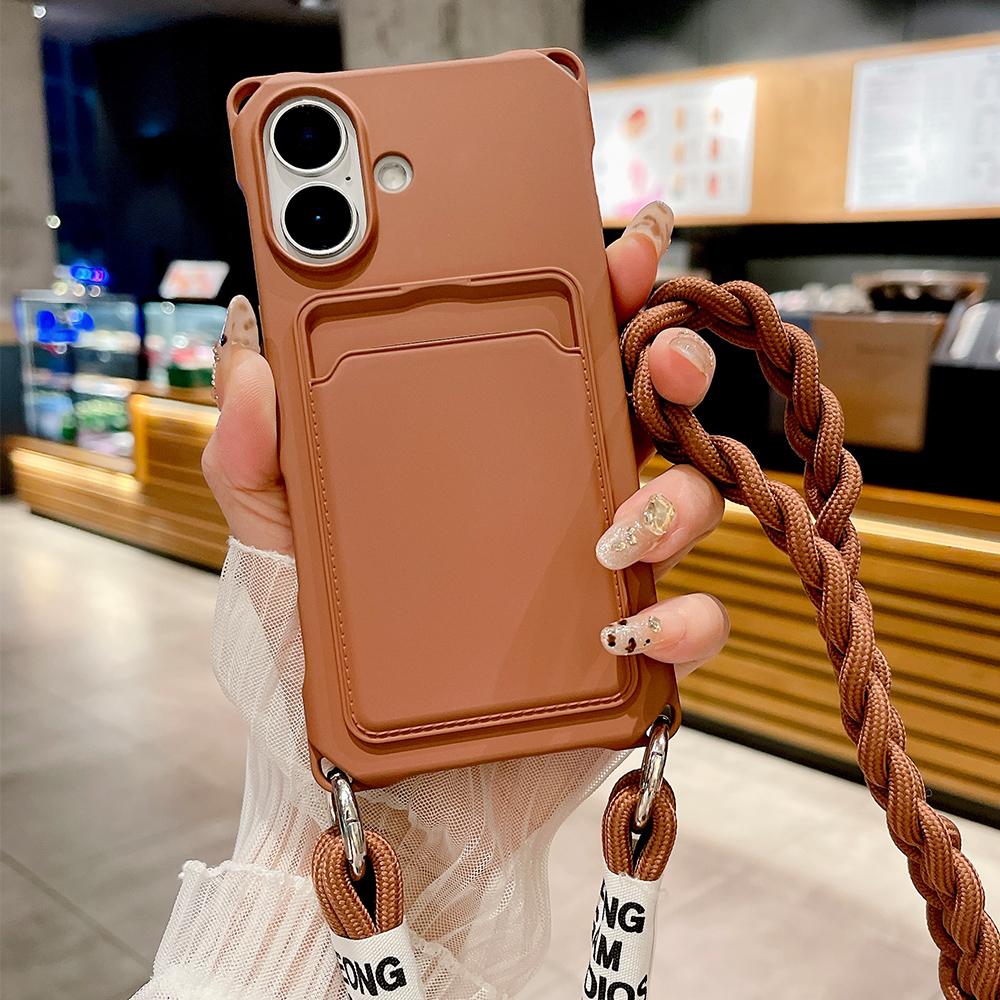 Křížové pouzdro s náhrdelníkem, šňůrkou, slotem na karty a měkkým silikonovým krytem peněženky pro iPhone 15 16 Pro 14 11 12 13 XR XS Max 7 8 Plus