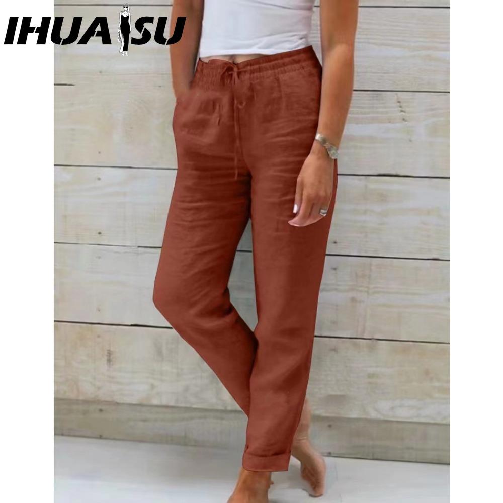 

IHUASU Женские летние брюки с широкими штанинами и эластичной талией, длиной девять точек XL коричневый