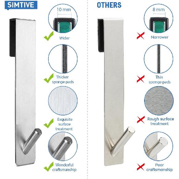 Simtive Extended (7-Inch) Over Door Hooks for Bathroom Frameless Glass Shower Door, Towel Hooks, 2-Pack, Silver