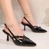Fashion Sexy Ladies Pointed Toe Black Patent Leather Pumps Women 2025 Autumn Thin High Heels Sling Back Party Wedding Nude Shoes Woman
