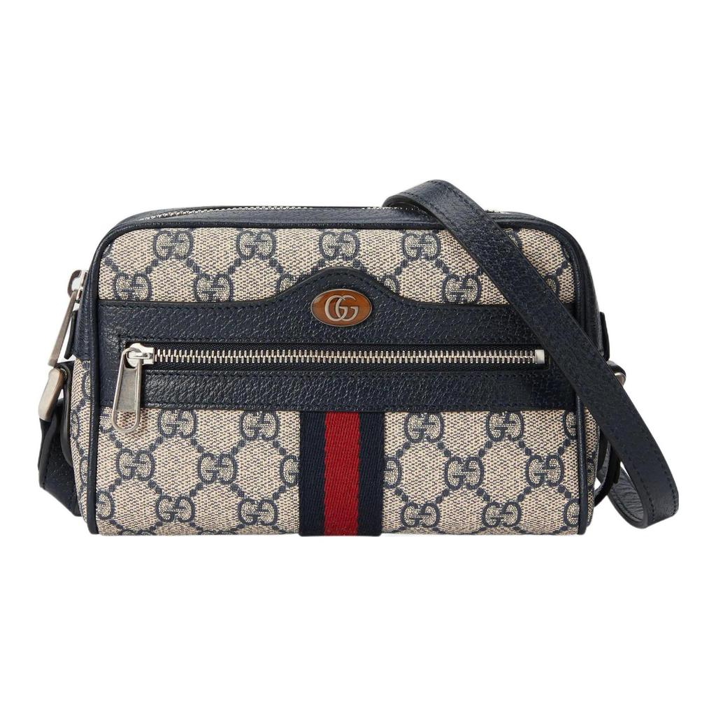 Gucci Ophidia GG Supreme Canvas Camera Bag Beige Navy Blue Web Stripe Daily Travel 517350-96IWN-4076