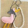 1Pcs Fashion Pu Leather Car Ornament Lucky Scarf Duck Charm Keychain With Pearl Diy Bag Pendant Cute Creative Duck Decoration
