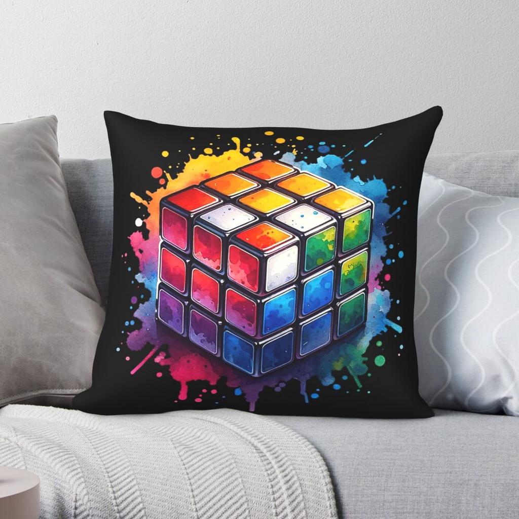 Colorful Rubiks Cube Square Pillowcase Polyester Linen Velvet Creative Zip Decor Home Cushion Cover Wholesale
