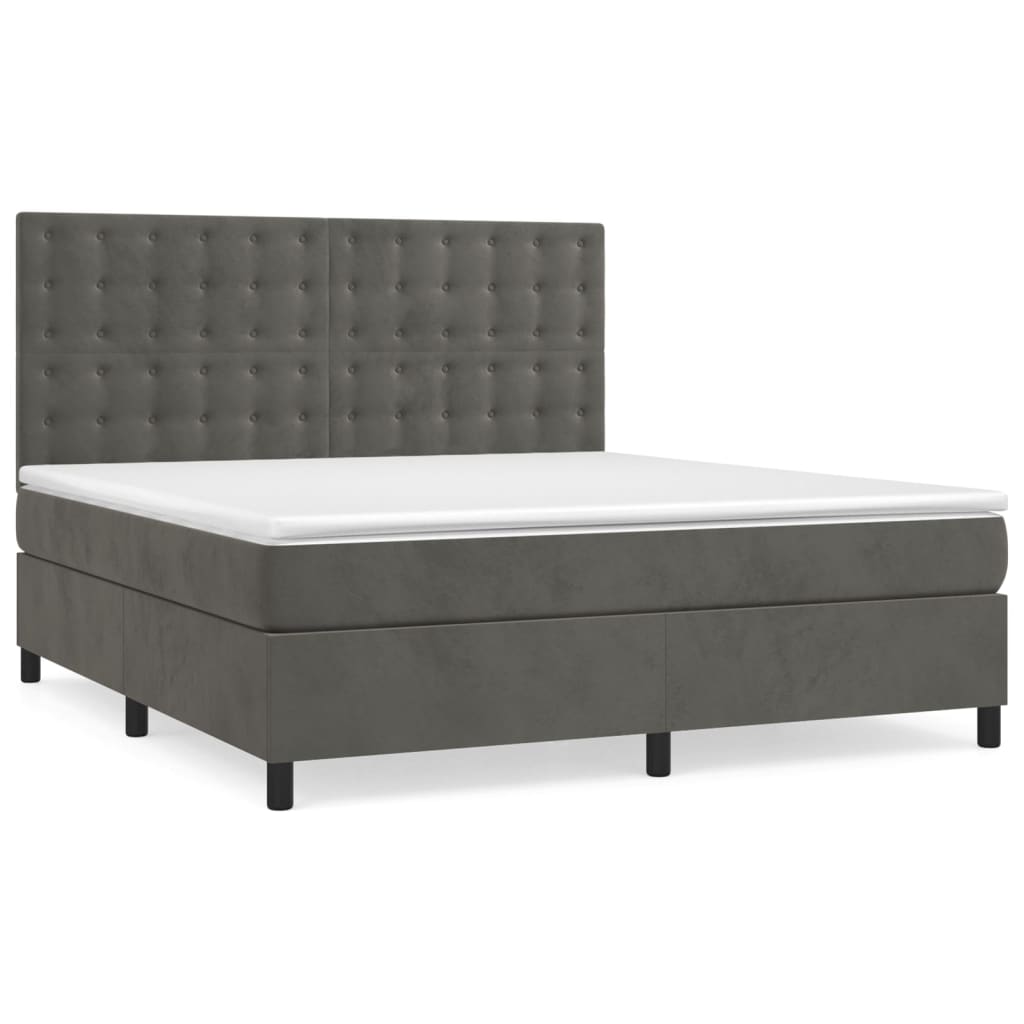 Box Spring Bed with Mattress Dark Gray 160 x 200 cm Velvet