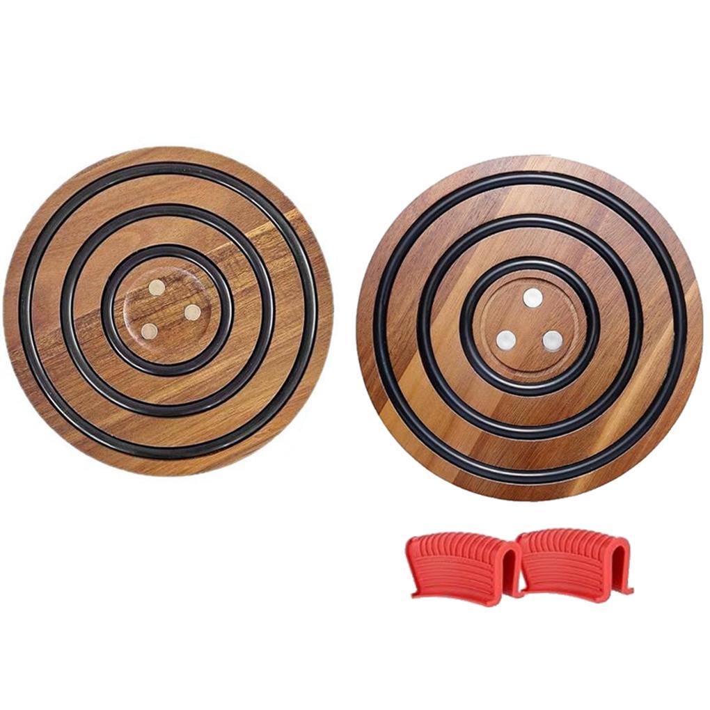 Circular Wooden Sand Pot Mat With Heat-resistant Silicone Ring Wooden Tabletop Insulation Mat