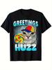 Greetings Huzz Funny Cat Meme T-Shirt - Soft Cotton Crew Neck Tee with Play
