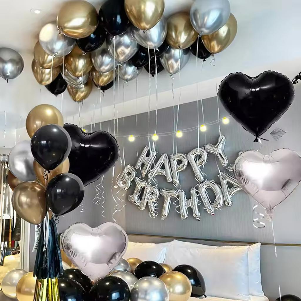 30/54pcs Black and White Balloons, Silver Banner Balloons Suitable for Birthday Decoration and Holiday Decoration