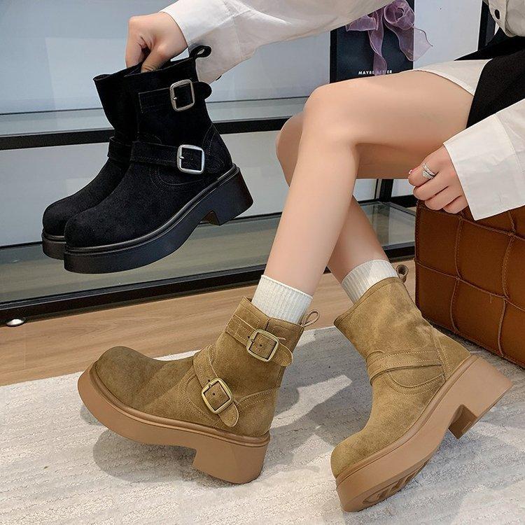 Martin Boots Women's Spring and Autumn Single Boots with Skirt British Style 2025 New Thick-soled Buckle Boots Stacking Locomotive Short Boots
