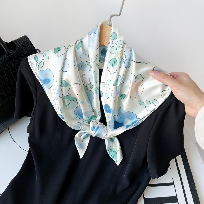 New Spring and Summer Small Square Scarf Colorful Printed Silk Scarf for Women's Professional Scarf Satin Scarf