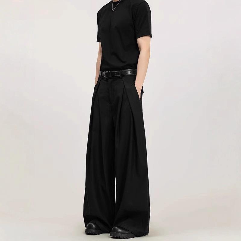 Three-dimensional Pleated Wide-leg Pants Acarton Loose Design Pants Silhouette Non-ironing Casual Straight Trousers Men and Women