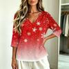 Women's Stylish Casual Christmas Printed V-Neck Three-Quarter Sleeve T-Shirt Top