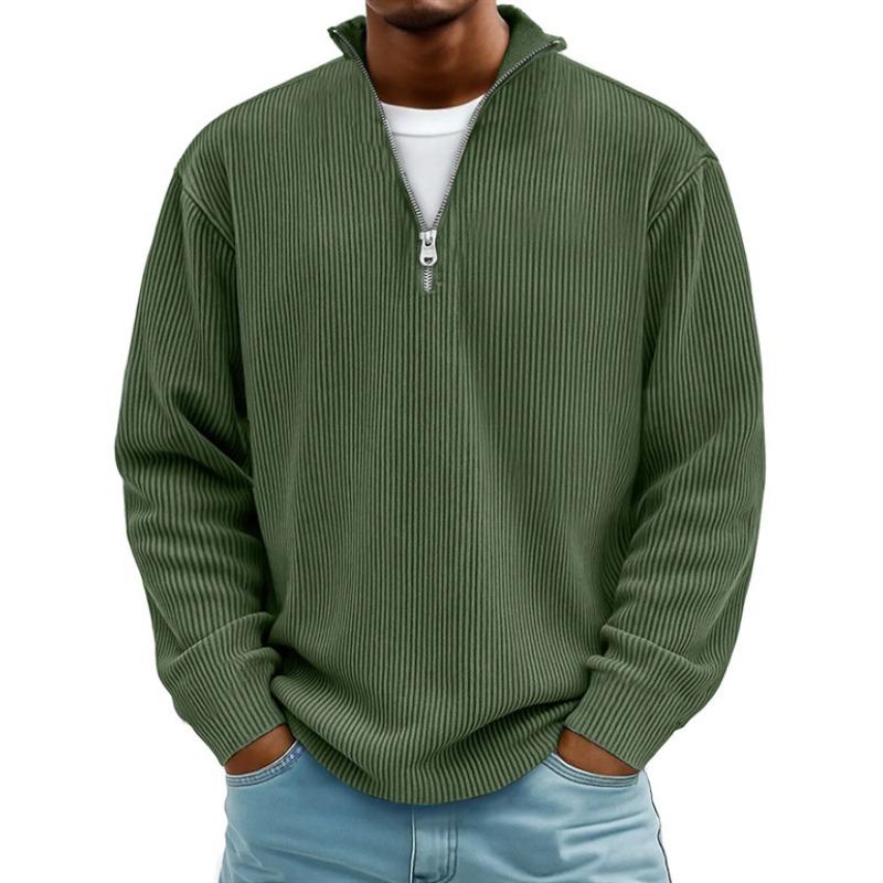 New Pullover Men's Casual Top Stand-up Collar Zipper Long-sleeved Men's Polo Shirt Solid Color Sports Sweater