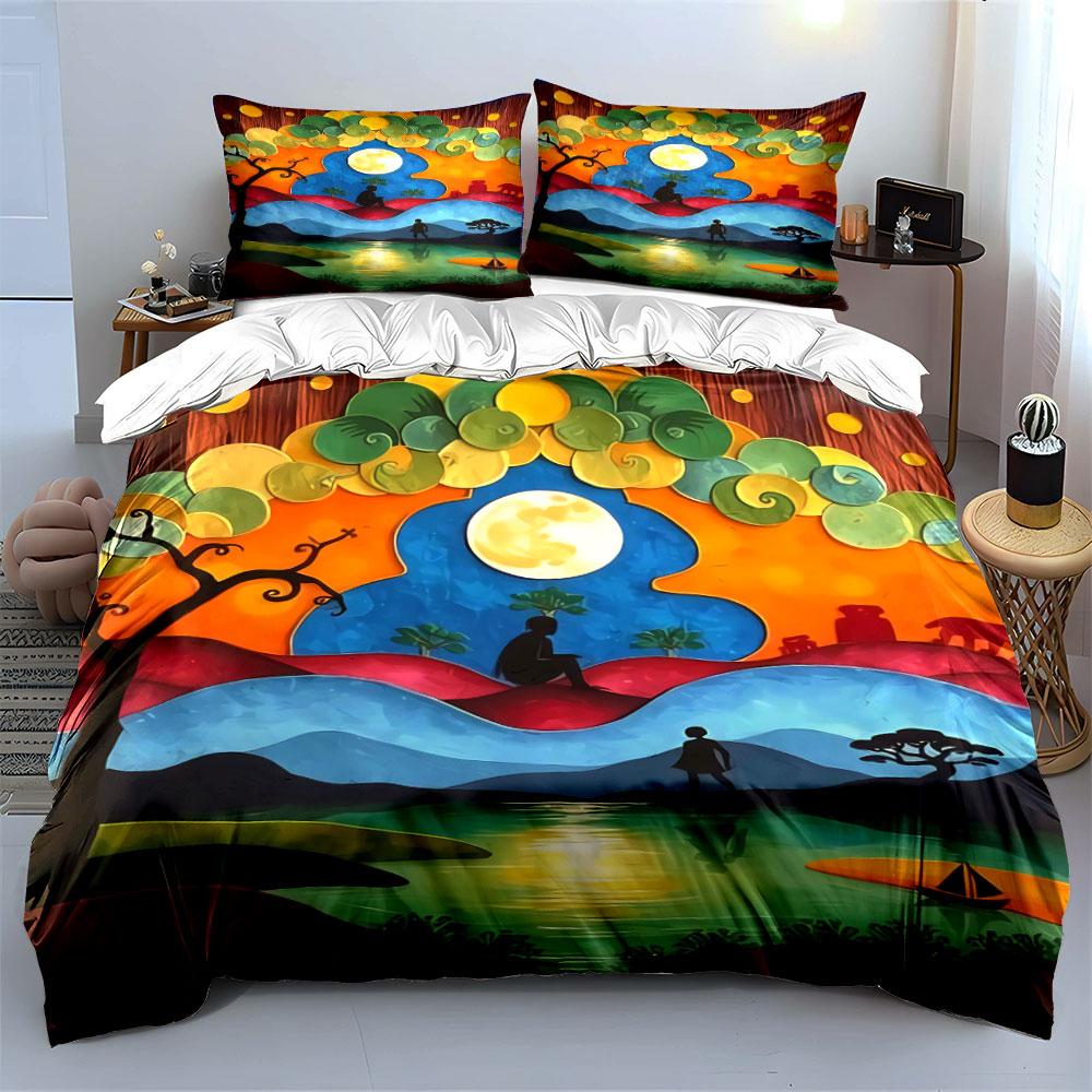 Colorful Landscape with Trees. Bedding Sets Duvet Cover Sets Duvet Covers Pillowcases(1 * Duvet Cover 2 * Pillowcases, Without Duvet Insert)