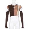 VAYLA Frill T Shirt Cut Out Crop Top For Women Y2K Pullovers Contrast Long Sleeve Short T Shirt Harajuku Clubwear Autumn Top