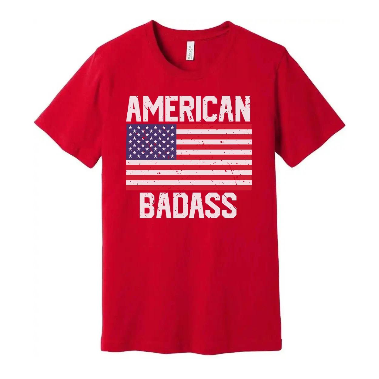American Flag Graphic Unisex T Shirt With Bold American Badass Text Design Every XL