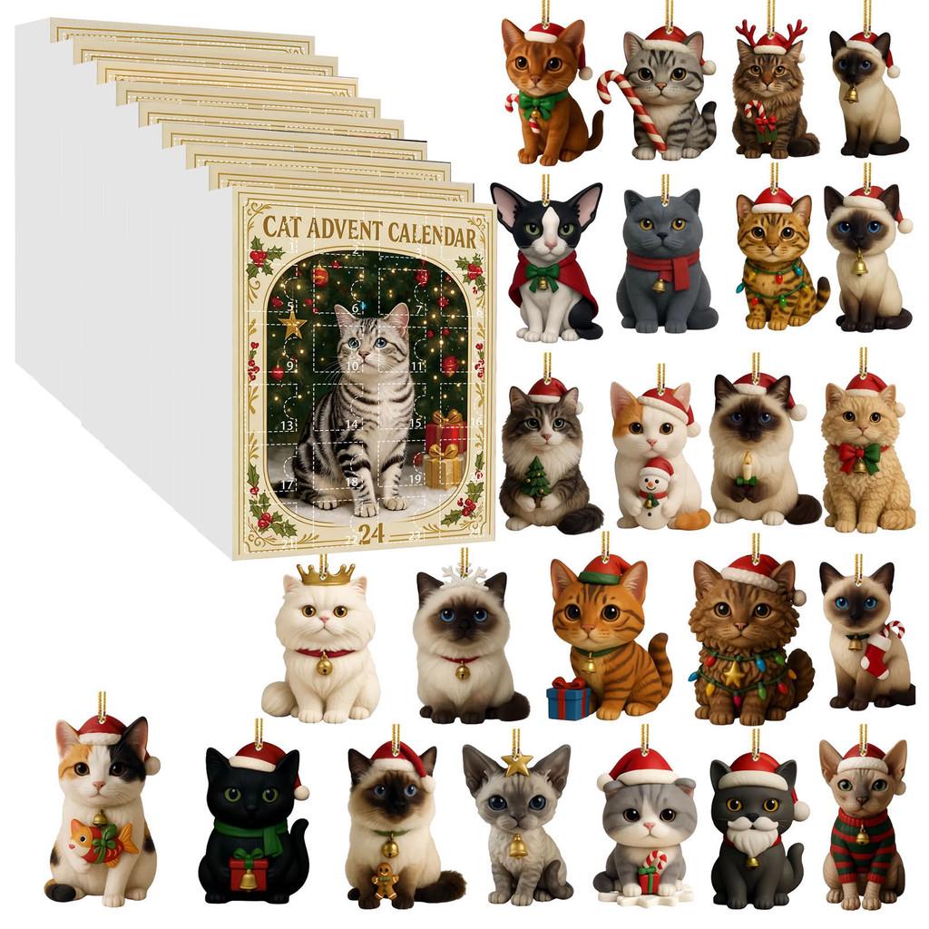 Katzen-Weihnachtsbaumschmuck Set mit 24 Acryl Versteckte Überraschung Weihnachtsdekorationen