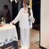 Pajamas women's ice silk autumn and winter new polka dot long-sleeved lace high-end bow loungewear set can be worn outside