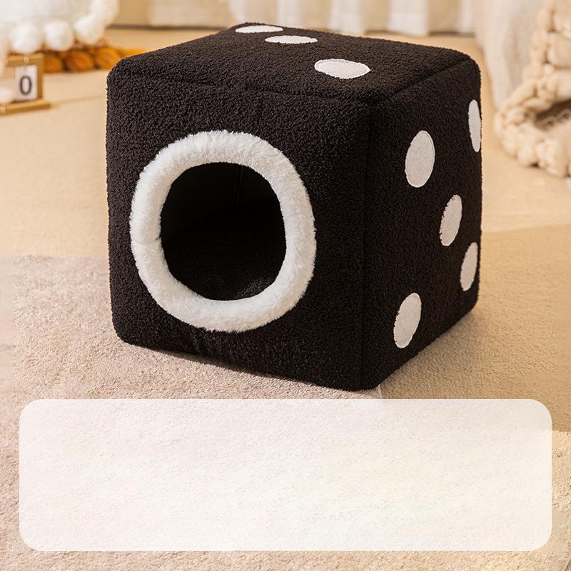 Katzenbox  Faltbare Haustierbox  Winterwarme Katzenhaus Hocker  Vollständig geschlossene Lustige Katze  Ganzjahres Katzenzubehör black dice black