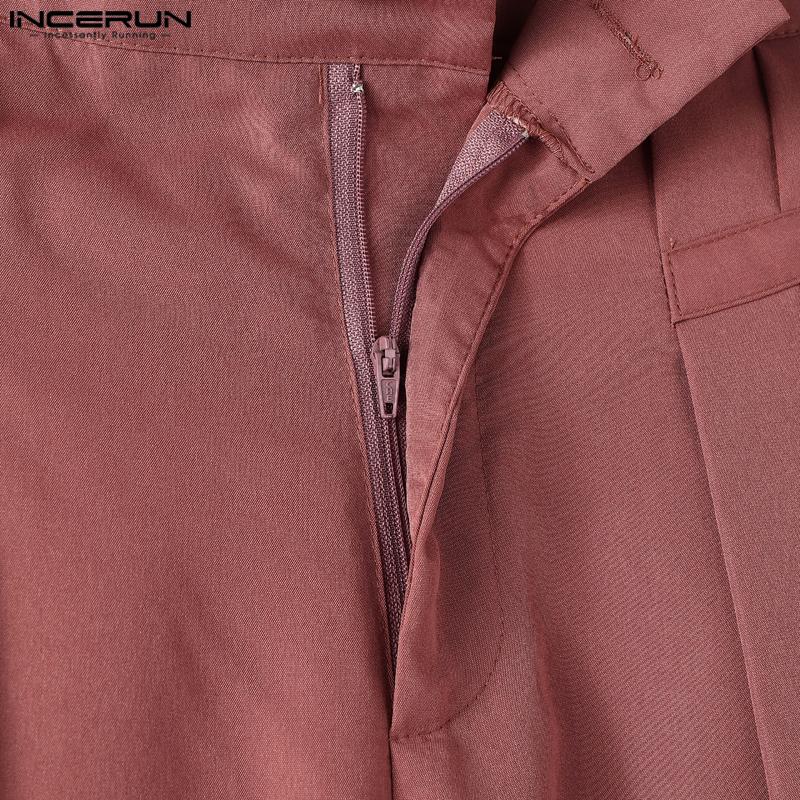 INCERUN Men Ruffled High Waist Trousers Casual Long Wide Legs Pants