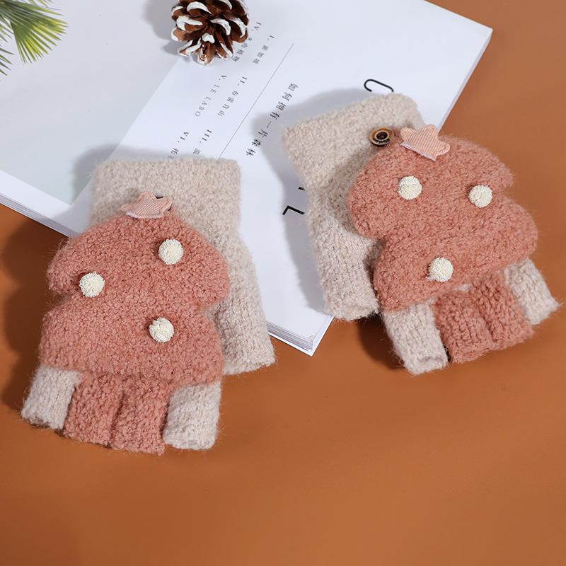 

Детские мультяшные плюшевые зимние перчатки без пальцев - Вязаные, ветрозащитные и теплые 6-12 years коричневый/бежевый