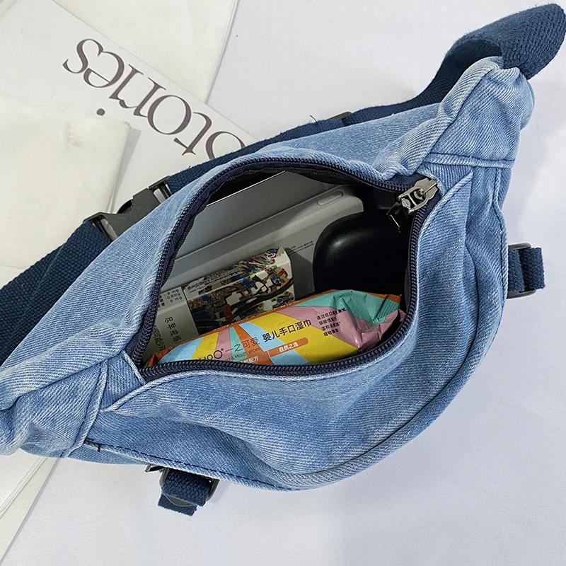 Casual Waist Bag Ladies Designer Denim Fanny Pack Fashion Travel Money Phone Chest Banana Bag Large Capacity Female Bum Belt Bag