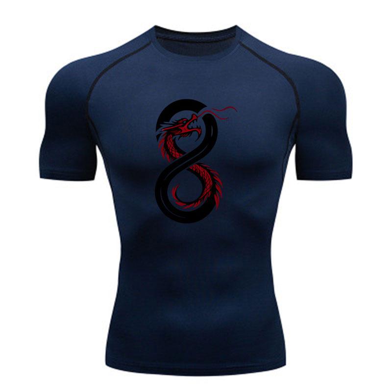 Men's Compression Workout T-Shirt, Stylish Red Chinese Drago
