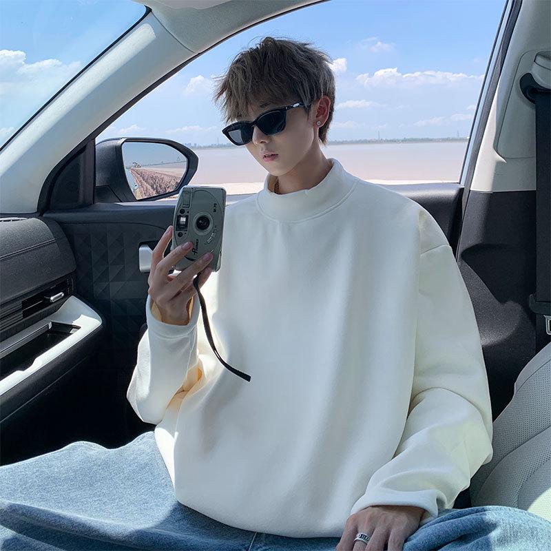 

Men s Autumn/Winter Trendy Semi-High Neck Sweatshirt - Casual Long Sleeve T-Shirt for Teens S (80-100 lbs)