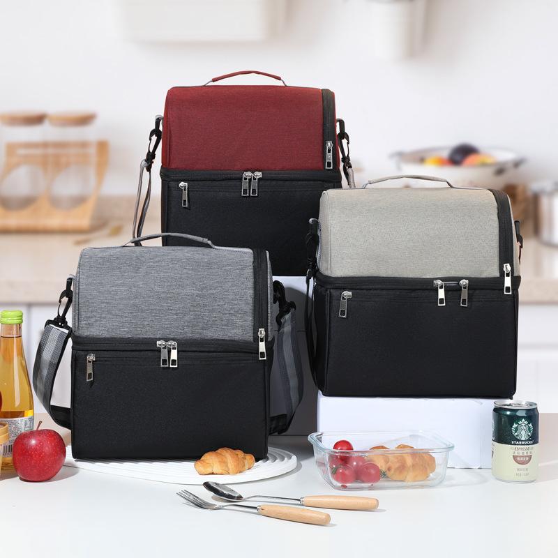 Large Capacity Double Layer Crosbody Lunch Bags Thermal Insulation Picnic Food Beverage Bag Outdoor Ice Bag Travel Storage Bags