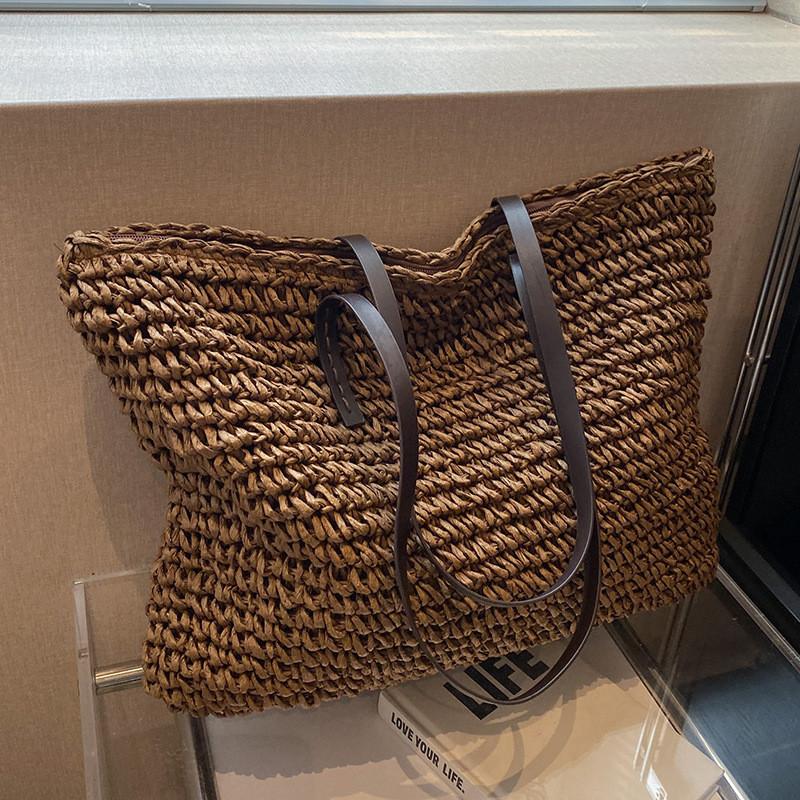 IELGY Commuter Straw Tote Bag Large Capacity All-Match Woven Shoulder Bag