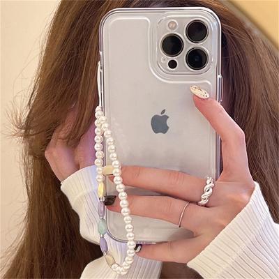 Korea schattige parel hart armband transparante telefoonhoes voor iPhone 14 13 12 11 Pro Xs Max X Xr 7 8 Plus Se3 schokbestendige zachte hoes