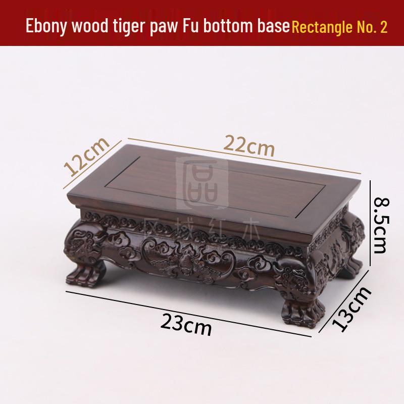 Ebony Rosewood Jade Bonsai Buddha Vase Base - Carved Solid Wood Ornament Stand