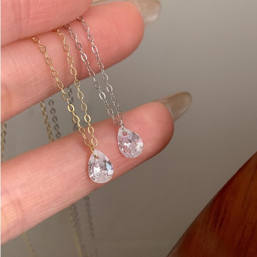 S925 Sterling Silver Plated 14K Gold Water Drop Zircon Pendant Necklace for Women Simple Temperament Exquisite Collarbone Chain