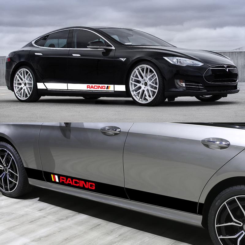 2PCS Car Door Racing Stripe Sticker Vinyl Decor Auto Exterior Decal Decor Tuning Accessories For Tesla Model 3 Y S X 2016-2024